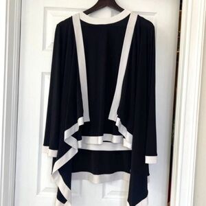 Joseph Ribkoff Black White Trim Asymmetric Cardigan & Sleeveless Top Set Size 8